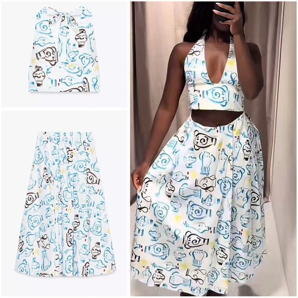 Zara Co-Ord Set Top and Skirt Poplin Cotton - Picture 1 of 15